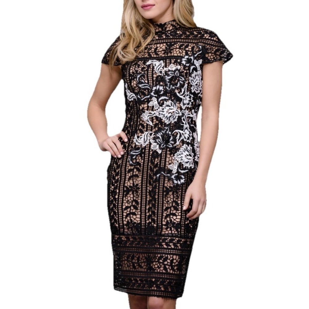 Jovani Embroidered Lace Black & Nude Dress Party Wedding Size 8